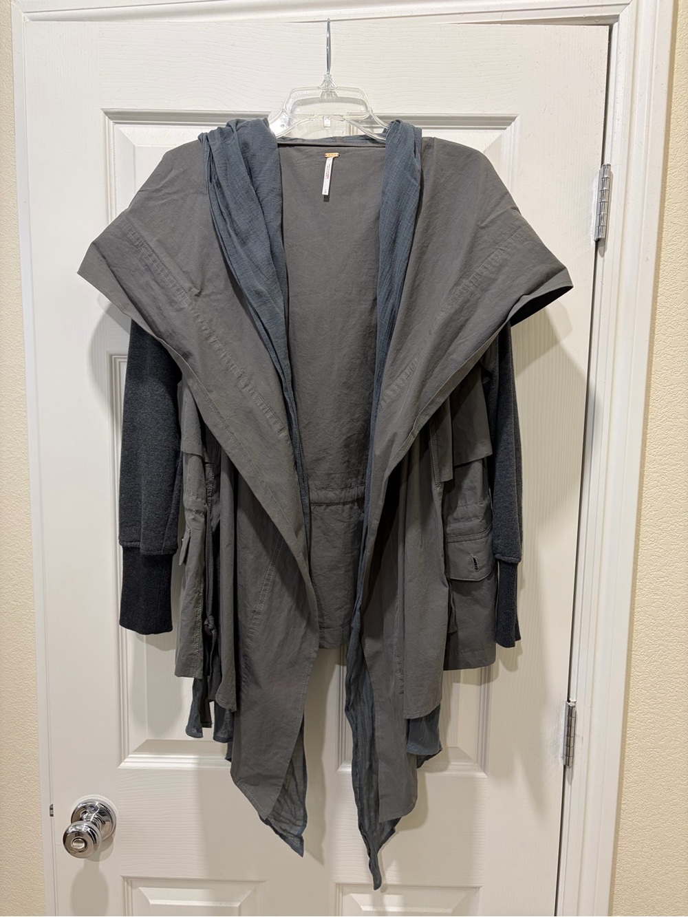 EUC Free People Draped Hooded Jacket in Charcoal Gray Size S